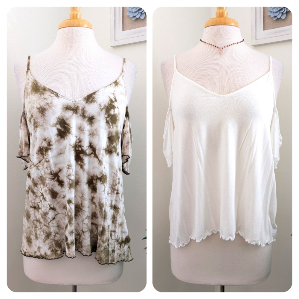 American Eagle Soft & Sexy Off The Shoulder Tank Top Bundle White Green Large